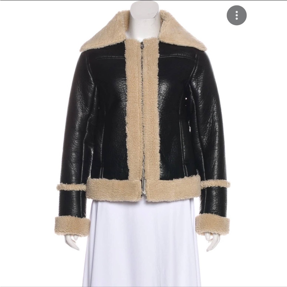 Mother Women's Black and Cream Shearling Leather Jacket size Medium
